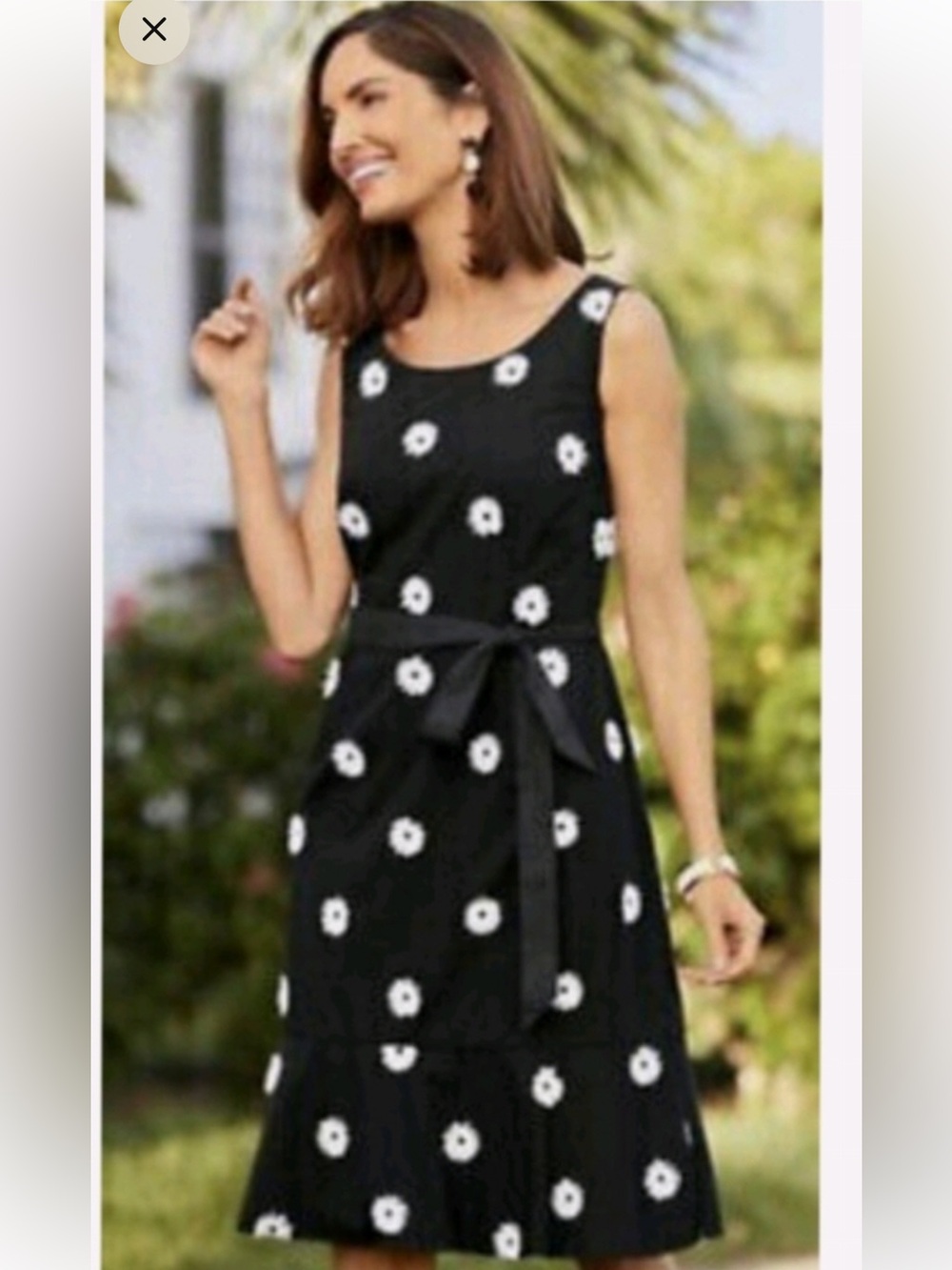 Talbots Black Midi Dress with White Daisy Motif